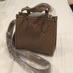 Guess Tan Woven Crossbody Bag